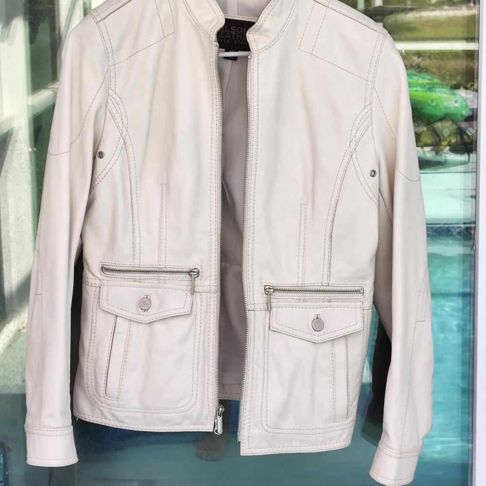 Beige leather jacket